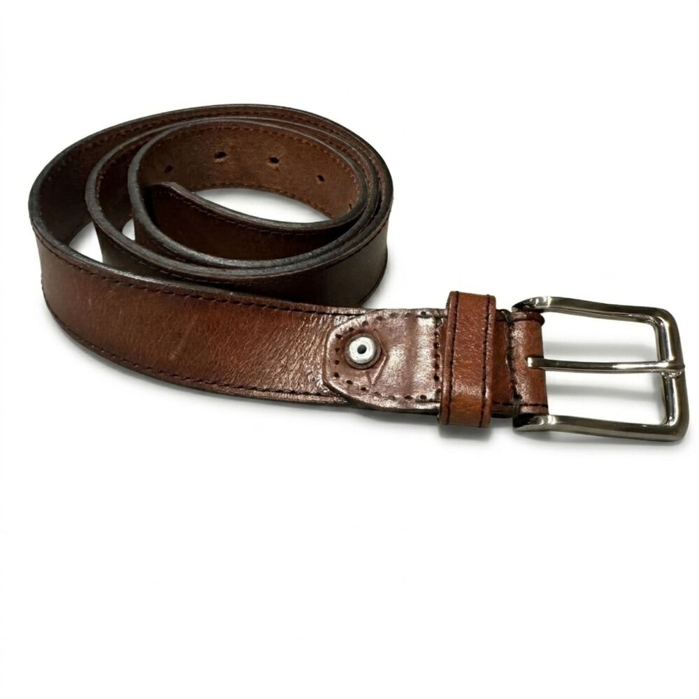 Vintage Fossil Leather Belt Heritage Silver Buckle Brown Tan Classic Men sz 44